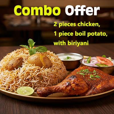 2 পিস চিকেন 1 পিস আলু 750ml রাইস